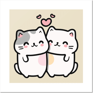 Cute cat couple valentine Posters and Art